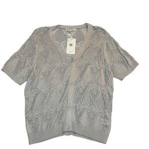 GRACE KARIN WOMENS VISCOSE SWEATER CARDIGAN gray NWT short sleeve crochet 2XL